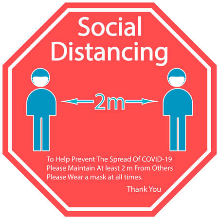 Icon people concept Social Distancing stay 2m apart from other people and wear a mask illustrationのイラスト素材