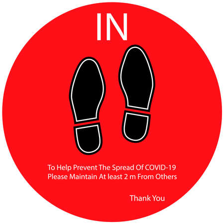Foot Symbol Marking the standing position, the floor as markers for people to stand 2 m apart,のイラスト素材