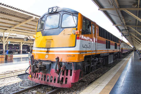 Hua Lamphong Railway Station Bangkok Thailand : July 26, 2020 :- Trains stop at stations for passengers travelingのeditorial素材