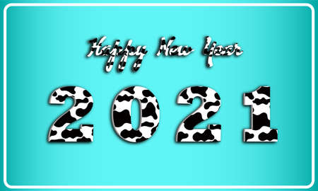 Text 3D 2021 Happy New Year template with cow color pattern illustrationの写真素材