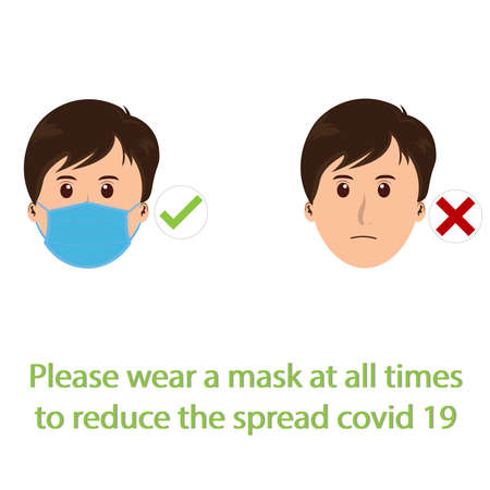 vector medical face mask and text concept prevent Covid-19 or Corona Virusのイラスト素材