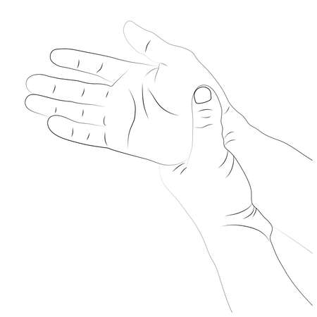 Pain in the wrist, man holding her wrist pain because Ligament in the wrist area, vector illustration concept Disease and healthcareのイラスト素材