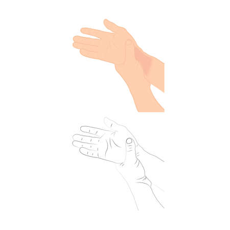 Pain in the wrist, man holding her wrist pain because Ligament in the wrist area, vector illustration concept Disease and healthcareのイラスト素材