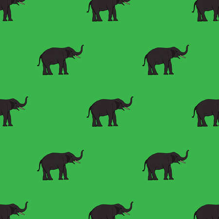 seamless image elephant Asia standing isolated on green background, graphics design vector outline Illustrationのイラスト素材