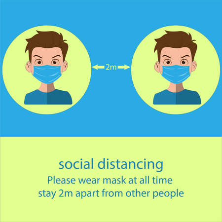 vector medical face mask and Social Distancing stay 2m apart from other peopleのイラスト素材