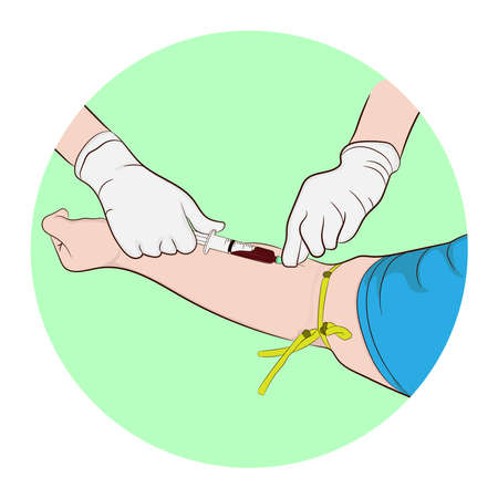 Vector illustration image a doctor using a needle to draw blood from an investigator To check the bodyのイラスト素材
