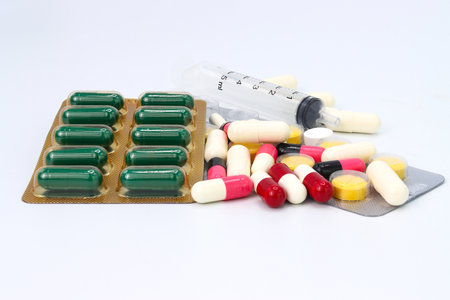 the white many capsules on white backgroundの写真素材