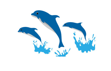 cute dolphin fish happy jumping isolated white background vector illustrationのイラスト素材