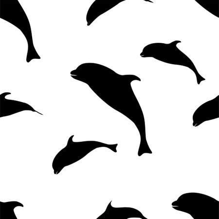 seamless silhouette dolphin fish jumping vector illustrationのイラスト素材