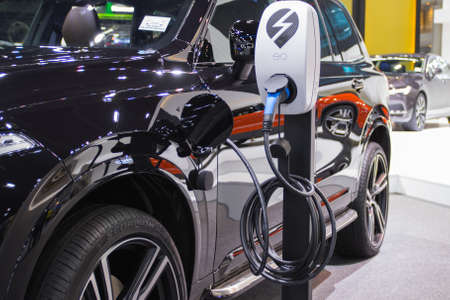 Bangkok Thailand :- Dec 2, 2020 : Volvo Cars with charging the battery for the car new Automotive Innovations the power supply pluggedのeditorial素材