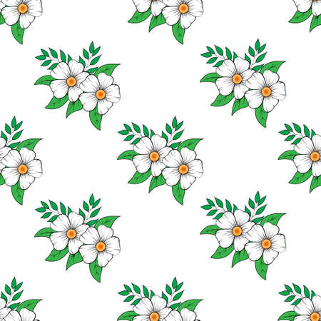 seamless white flower with leaf graphics for pattern  wallpaper backdrop isolated white background vector illustrationのイラスト素材