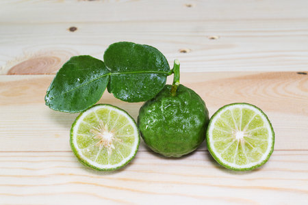 fresh fruits bergamot on wood table.の写真素材