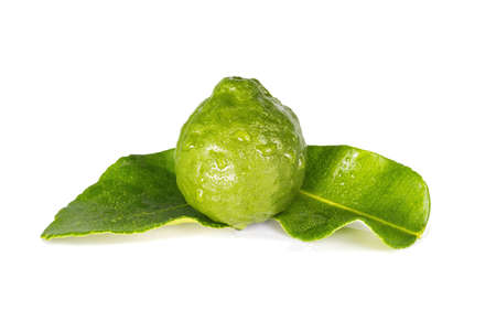 fresh fruits bergamot with leaf isolate white backgroundの写真素材