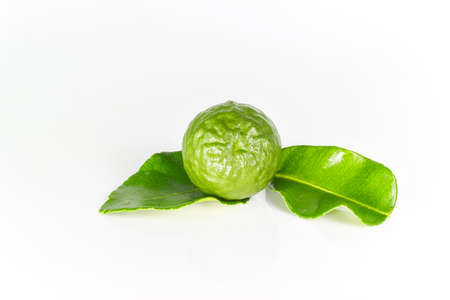 fresh fruits bergamot with leaf isolate white backgroundの写真素材