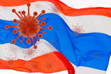 graphics illustration Corona vius with Thai flag  background concept Covid19 of Thailandの写真素材