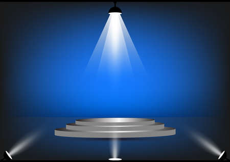 podium with spotlight for show with blue color tone wall backgroundのイラスト素材