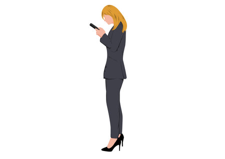 Businesswoman standing and using smartphone for connection technology, concept using smartphone for connection to people email and check data informationのイラスト素材