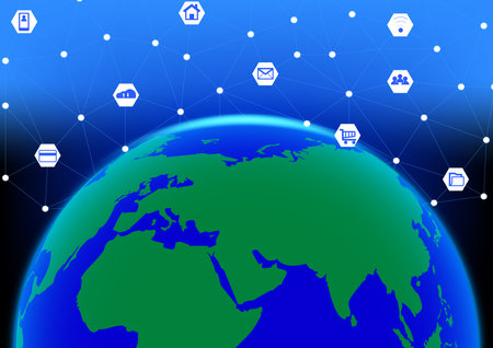 Connect all communication around the world to Global network vector illustrationのイラスト素材