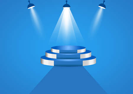 podium with spotlight for show with blue color tone wall backgroundのイラスト素材