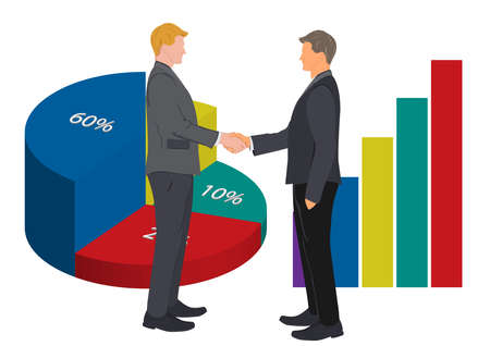 Drawing Graphics hand of businessman shaking hands for successful negotiation for business with graph pie chart backgroundのイラスト素材