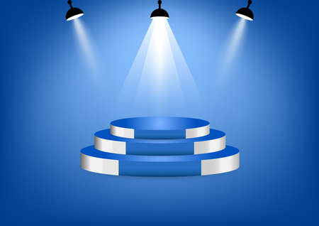 blue podium for show product or presentation with spotlight with blue color backgroundのイラスト素材