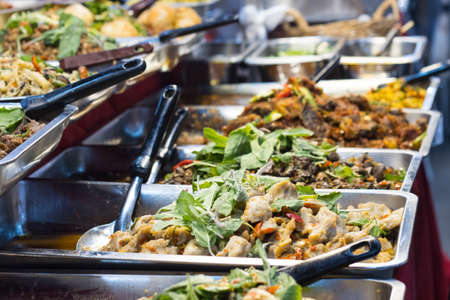 Thai street foods, Thai foods style Rice and Curry at market Bangkok of Thailand.の写真素材