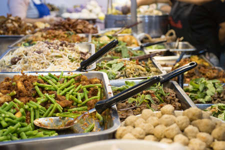 Thai street foods, Thai foods style Rice and Curry at market Bangkok of Thailand.の写真素材