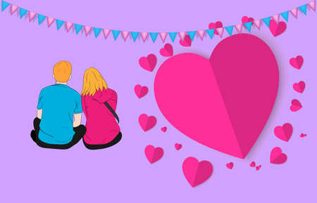 graphics vector design card for valentine day with couple man and women symbol heart concept happy valentine day copy space for text&#xD;&#xA;のイラスト素材