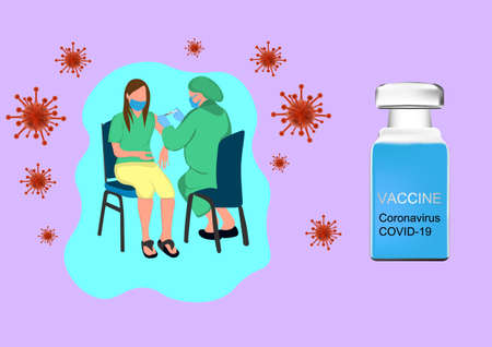 A doctor in a clinic giving a coronavirus vaccine to a women vaccination concept for immunity health prevention copy space vector illustrationのイラスト素材