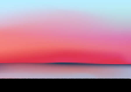 graphics drawing landscape view outdoor at the reservoir and twilight silhouette of sunset with grass on the ground for wallpaper background vector illustrationのイラスト素材