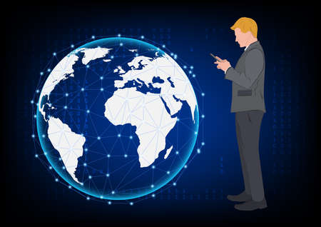 silhouette man using smartphone connection technology  concept using smartphone Global network...