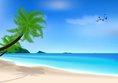 graphics drawing landscape view ocean and blue sky with palm vector illustrationのイラスト素材