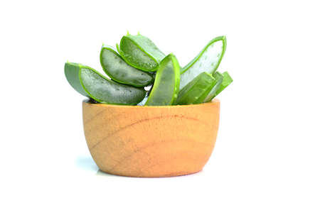 the plant Aloe vera slices products for beverages, cosmetics, and healthcare herbal on white background.の写真素材