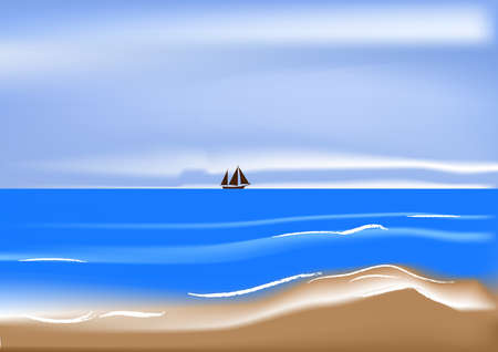 graphics image landscape view ocean and sand nature with blue sky vector illustrationのイラスト素材