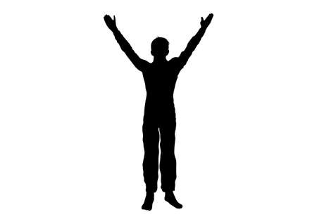 drawing silhouette the man standing raise your hand with isolated white background vector illustrationのイラスト素材