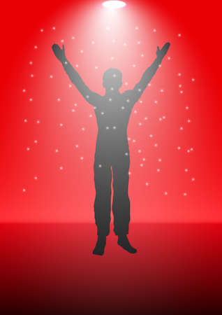graphics drawing silhouette the man standing with spotlights red background Vector illustrationのイラスト素材