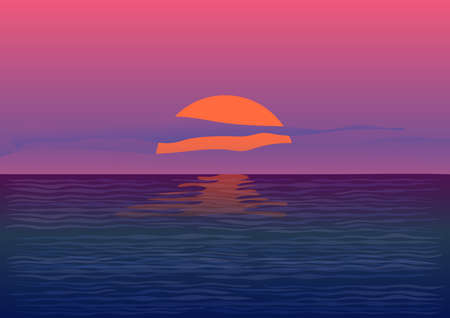 landscape view drawing sunset or sunrise on beach for background vector illustration concept romantic natureのイラスト素材