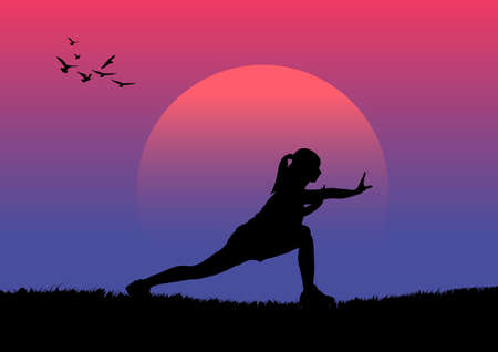 graphics image drawing tai chi with sunrise landscape view outdoor concept exercise for health benefits on the morningのイラスト素材