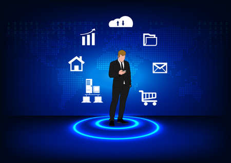 graphics drawing business man hold smartphone use connection communication for cloud computingのイラスト素材