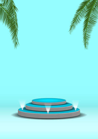 Stage Podium with leaf coconut  illustration for show presentationの写真素材