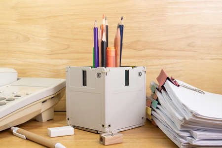 concept recycle floppy disk, Creative objects used for obsolete furniture