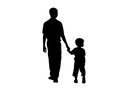graphics drawing silhouette father and son walking holding hands vector illustration isolated white backgroundのイラスト素材