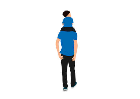 a boy riding his father neck happy against vector illustration isolated white backgroundのイラスト素材