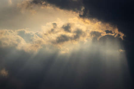 the dark clouds with sunny of sunset before raining