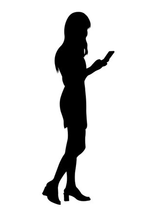 graphics silhouette Business woman hold smartphone for connection by technology vector illustrationのイラスト素材