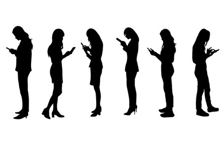 graphics silhouette Business woman hold smartphone for connection by technology vector illustrationのイラスト素材