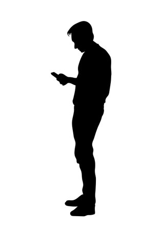 graphics silhouette Business man hold smartphone for connection by technology vector illustrationのイラスト素材
