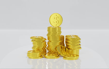 3d render money dollar coin stack with white background concept saving and financial businessの写真素材