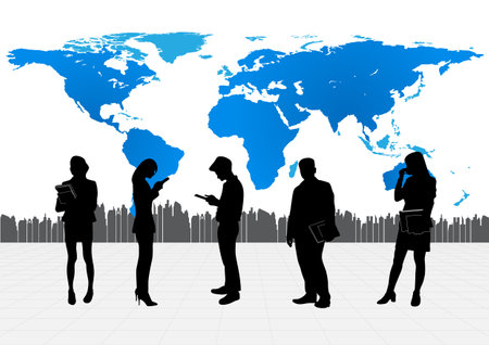 group Business people with map world background vector illustrationのイラスト素材