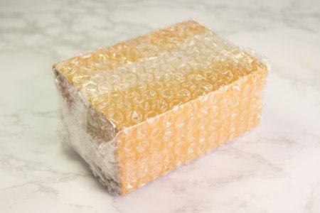 Bubbles covering the box by bubble wrap for protection product cracked  or insurance During transit